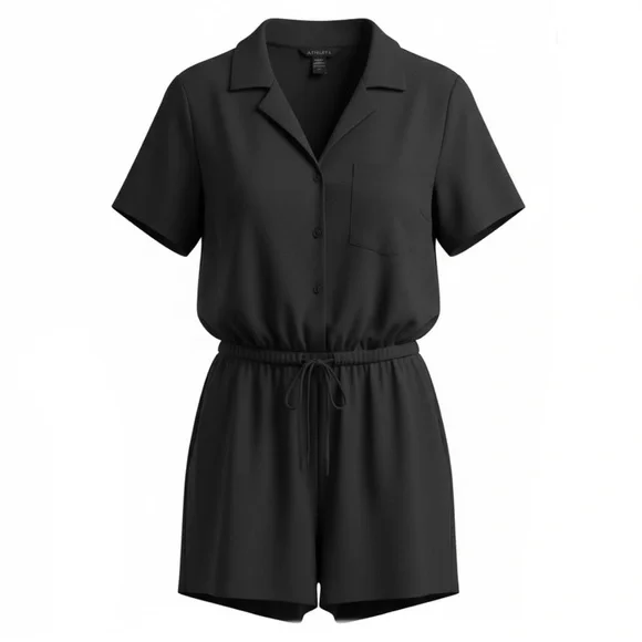 Athleta Avenue Romper in Black Size M Travel Ready Wrinkle Resistant - Picture 2 of 9